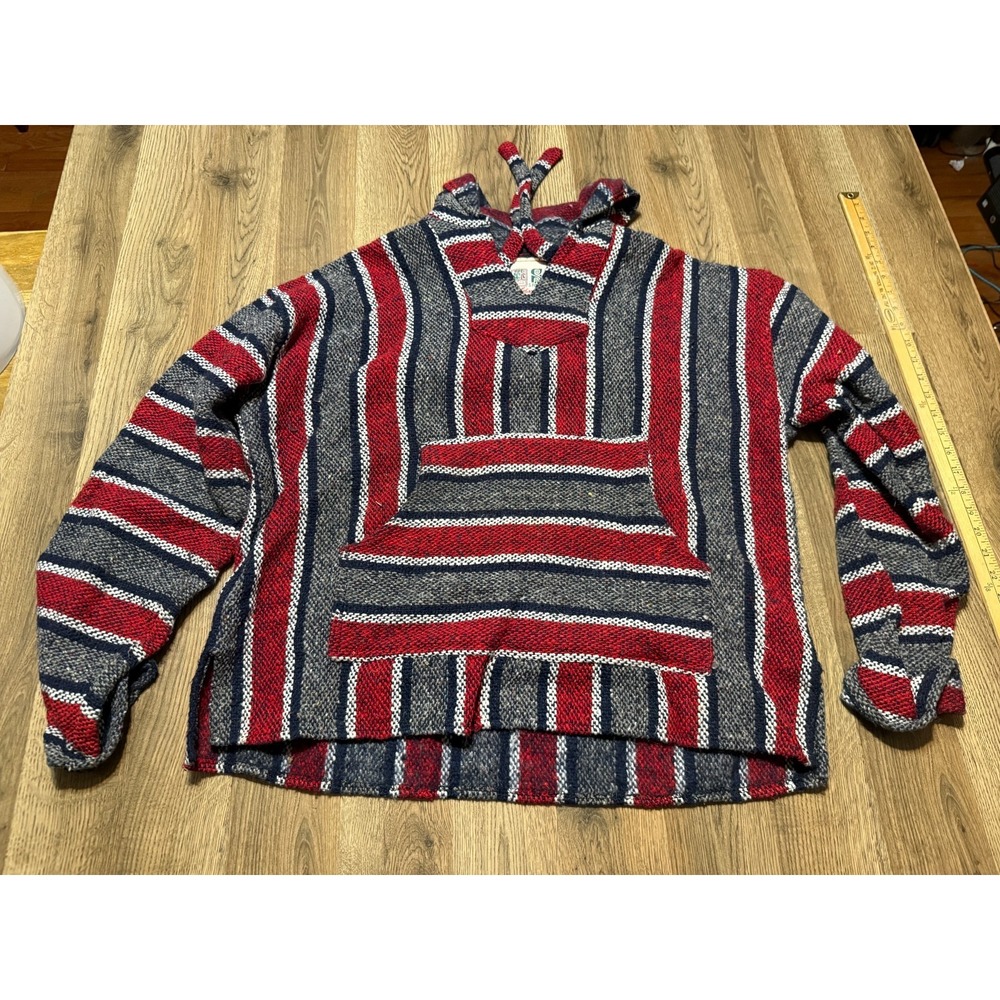 Mexico Baja Hoodie, Women's Size 2XL? Blue White Grey Red, Striped, Pullover